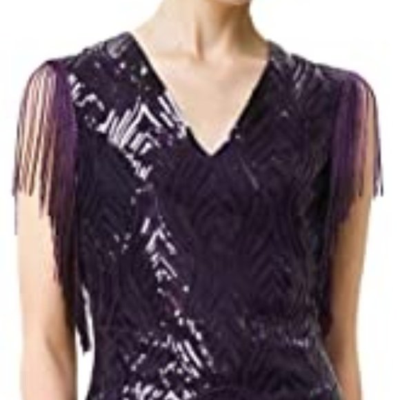 BABEYOND 1920s Flapper Long Fringed Gatsby Dress Roaring 20s Sequins Dress - Picture 3 of 4